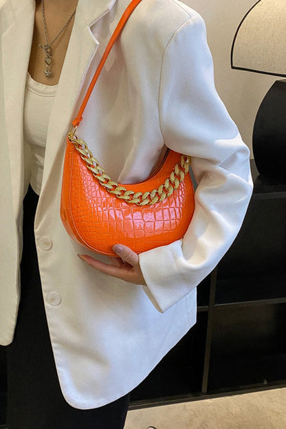 Black Patent Croc Moon Bag