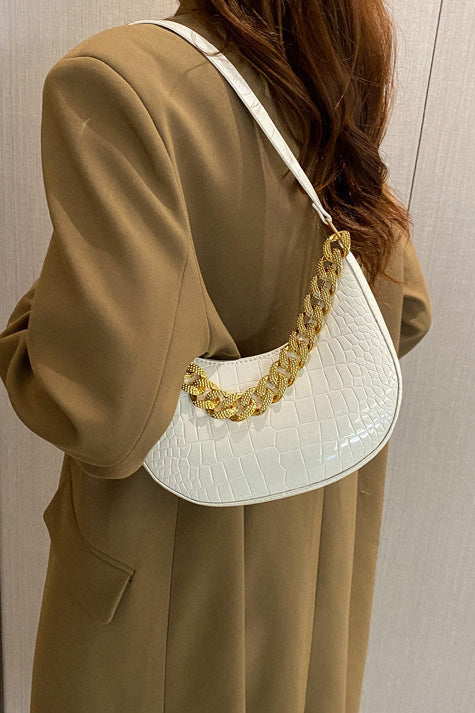 Black Patent Croc Moon Bag