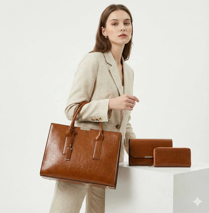 Genuine Leather Set Bag + 2 Wallets - Zayna