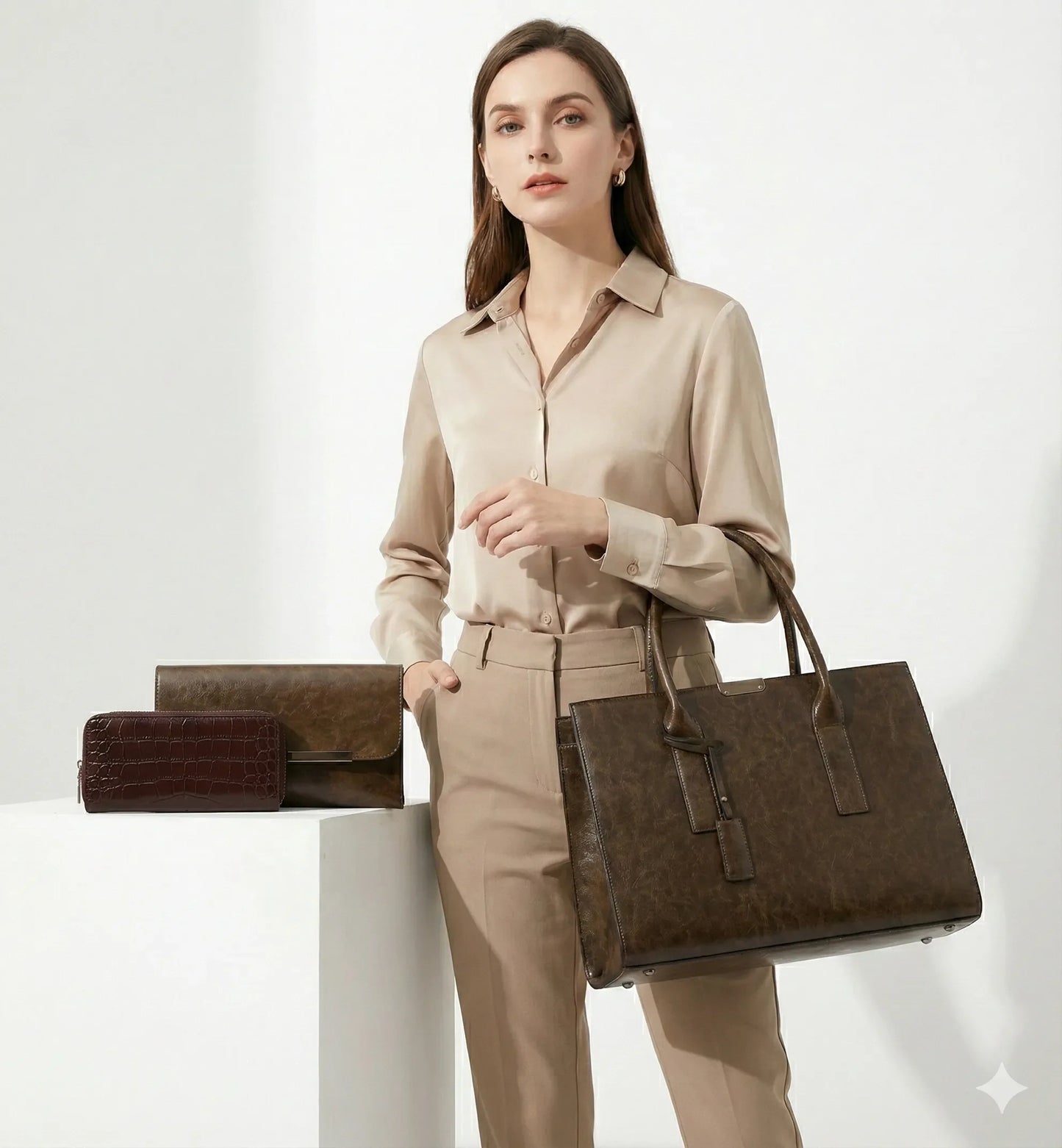 Genuine Leather Set Bag + 2 Wallets - Zayna