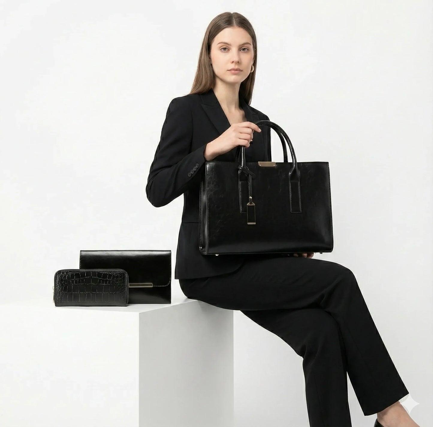 Genuine Leather Set Bag + 2 Wallets - Zayna