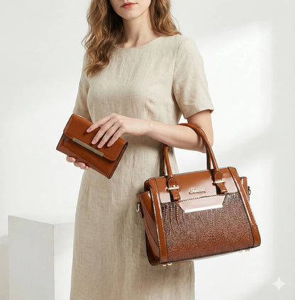 Bag and Wallet Kit in Genuine Leather - Croc