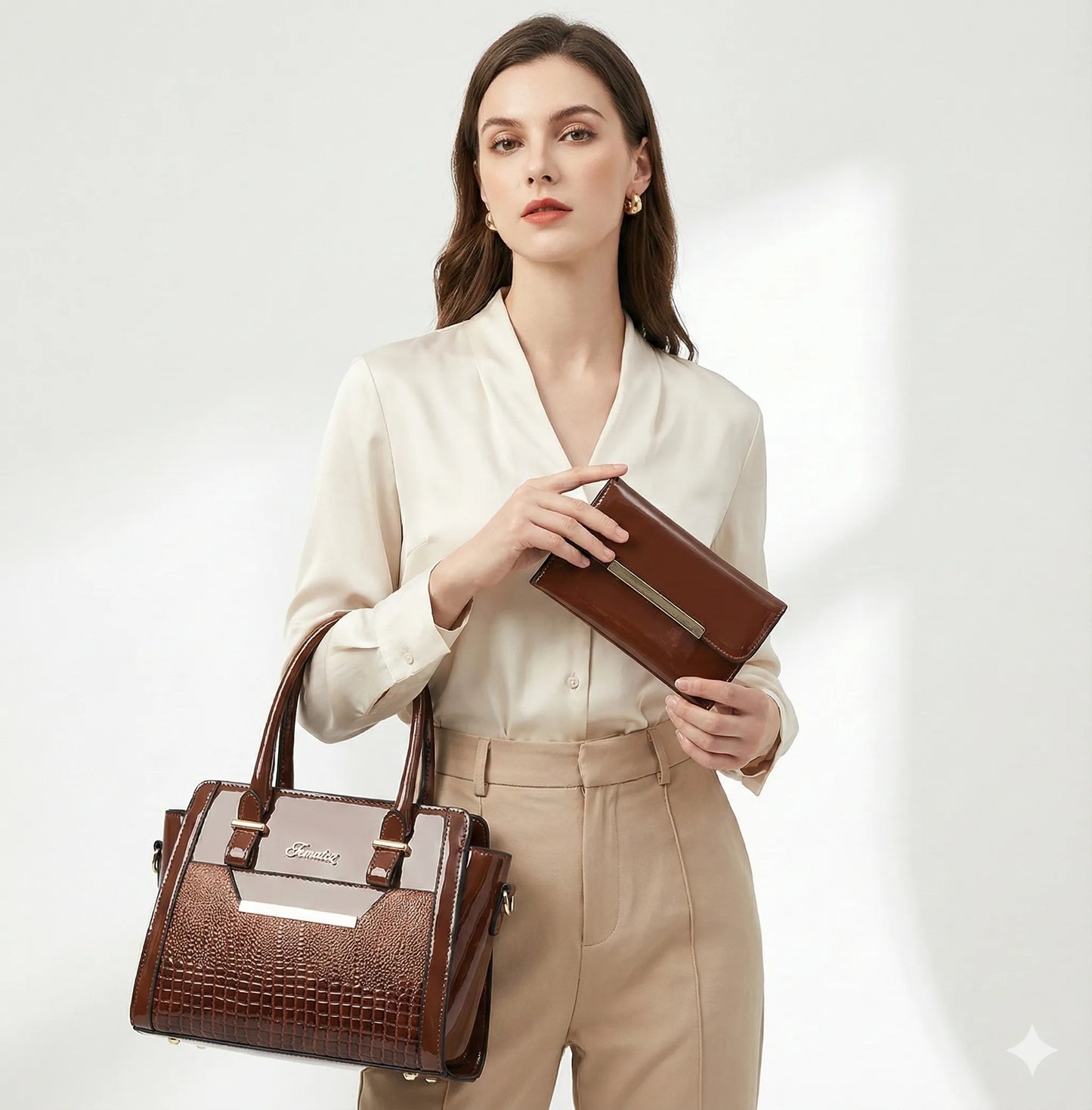 Bag and Wallet Kit in Genuine Leather - Croc