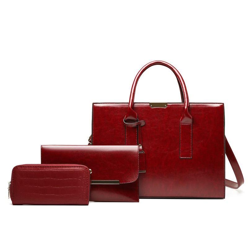 Genuine Leather Set Bag + 2 Wallets - Zayna